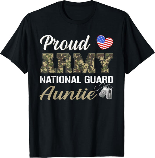 Retro Proud Army National Guard Auntie Military Pride Outfit T-Shirt - T-Shirt | Black