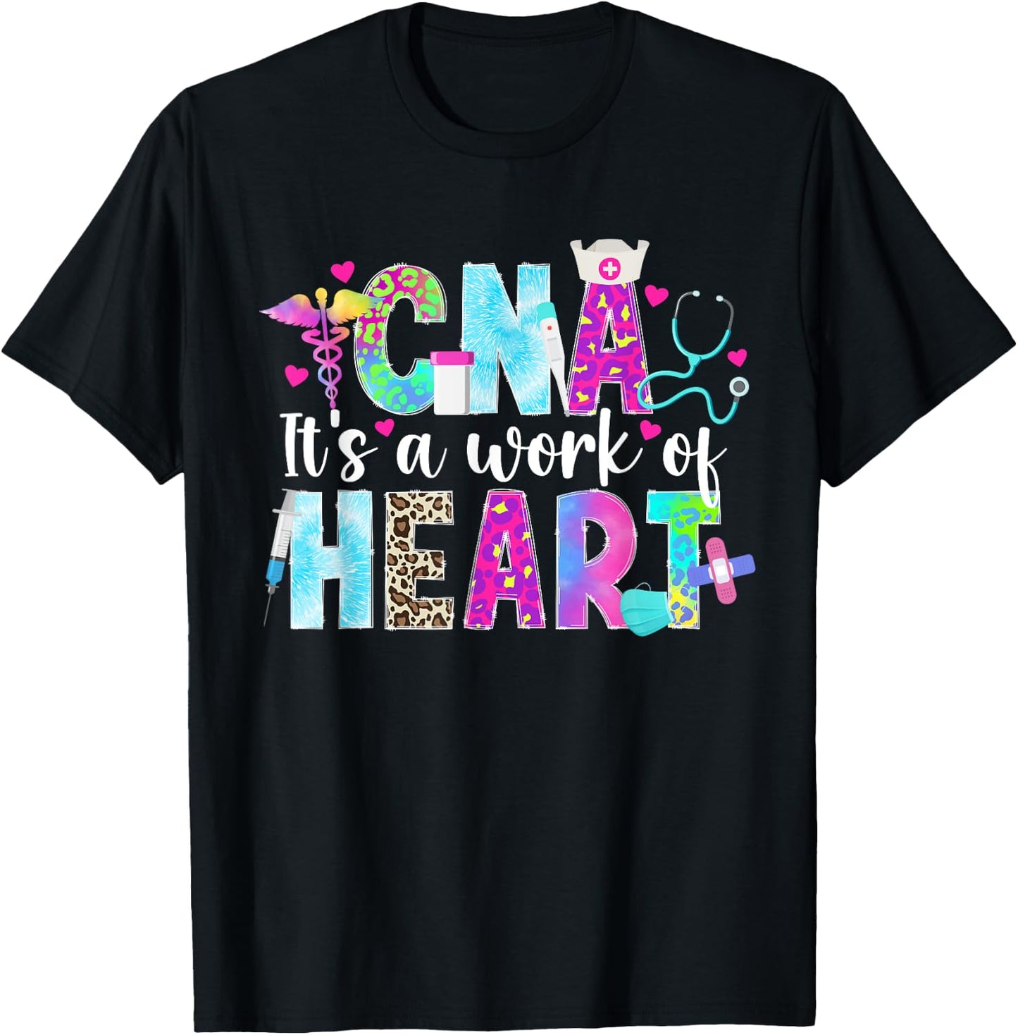 CNA Work Of Heart Certified Nursing Assistant CNA Nurse T-Shirt - T-Shirt | Black