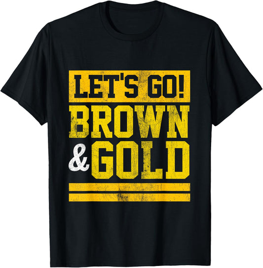 Let's Go Brown & Gold Team Favorite Colors Vintage Game Day T-Shirt - T-Shirt | Black