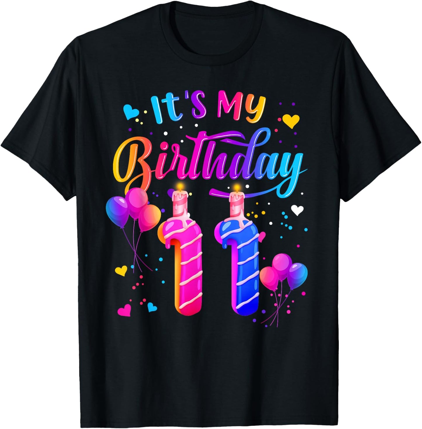 It's My 11th Birthday Doughnut Happy 11 Years Old Girl Kids T-Shirt - T-Shirt | Black