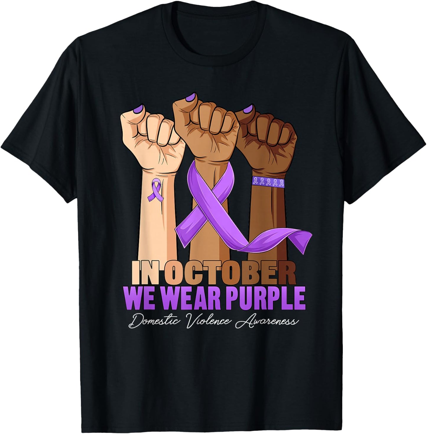 Hand In October Purple dv Domestic Violence Awareness Month T-Shirt - T-Shirt | Black