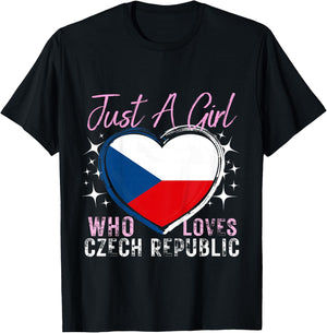 Kids Just A Girl Who Loves Czech Republic Heart Flag for Girls T-Shirt - T-Shirt | Black