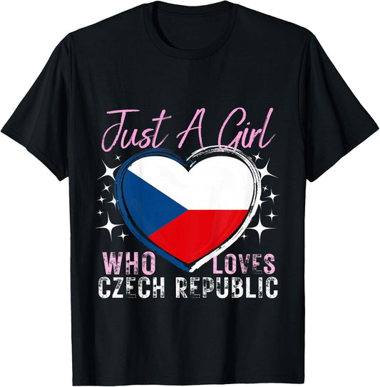 Kids Just A Girl Who Loves Czech Republic Heart Flag for Girls T-Shirt - T-Shirt | Black