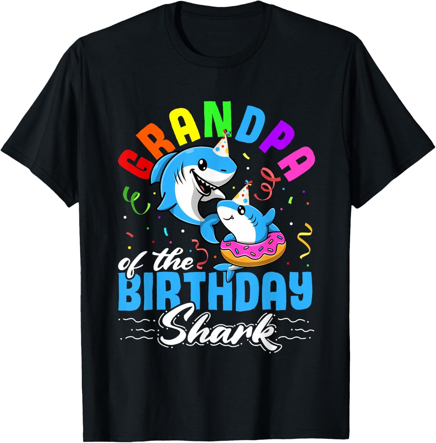 Grandpa of the Birthday Shark T-Shirt - T-Shirt | Black
