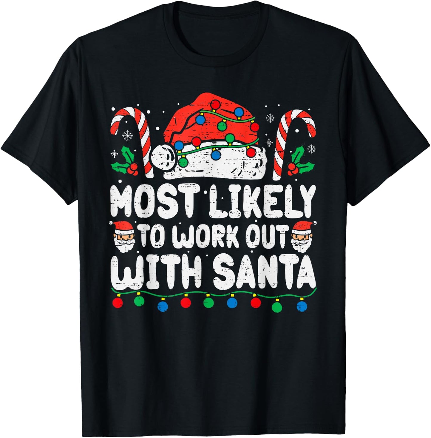 Most Likely To Work Out With Santa Christmas Xmas Funny Gym T-Shirt - T-Shirt | Black