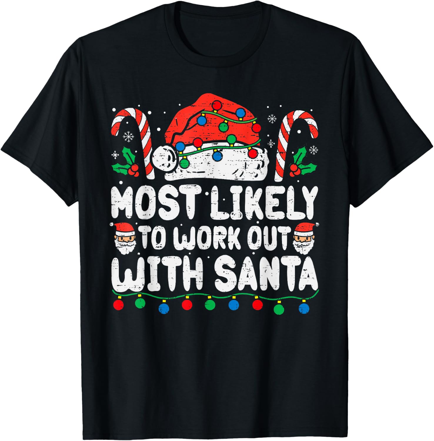 Most Likely To Work Out With Santa Christmas Xmas Funny Gym T-Shirt - T-Shirt | Black