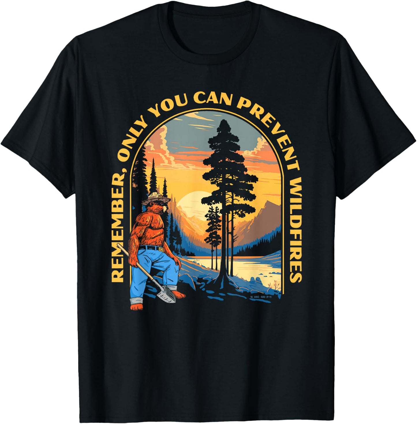 Remember, Only You Smokey Bear Beautiful Vintage Mountains T-Shirt - T-Shirt | Black