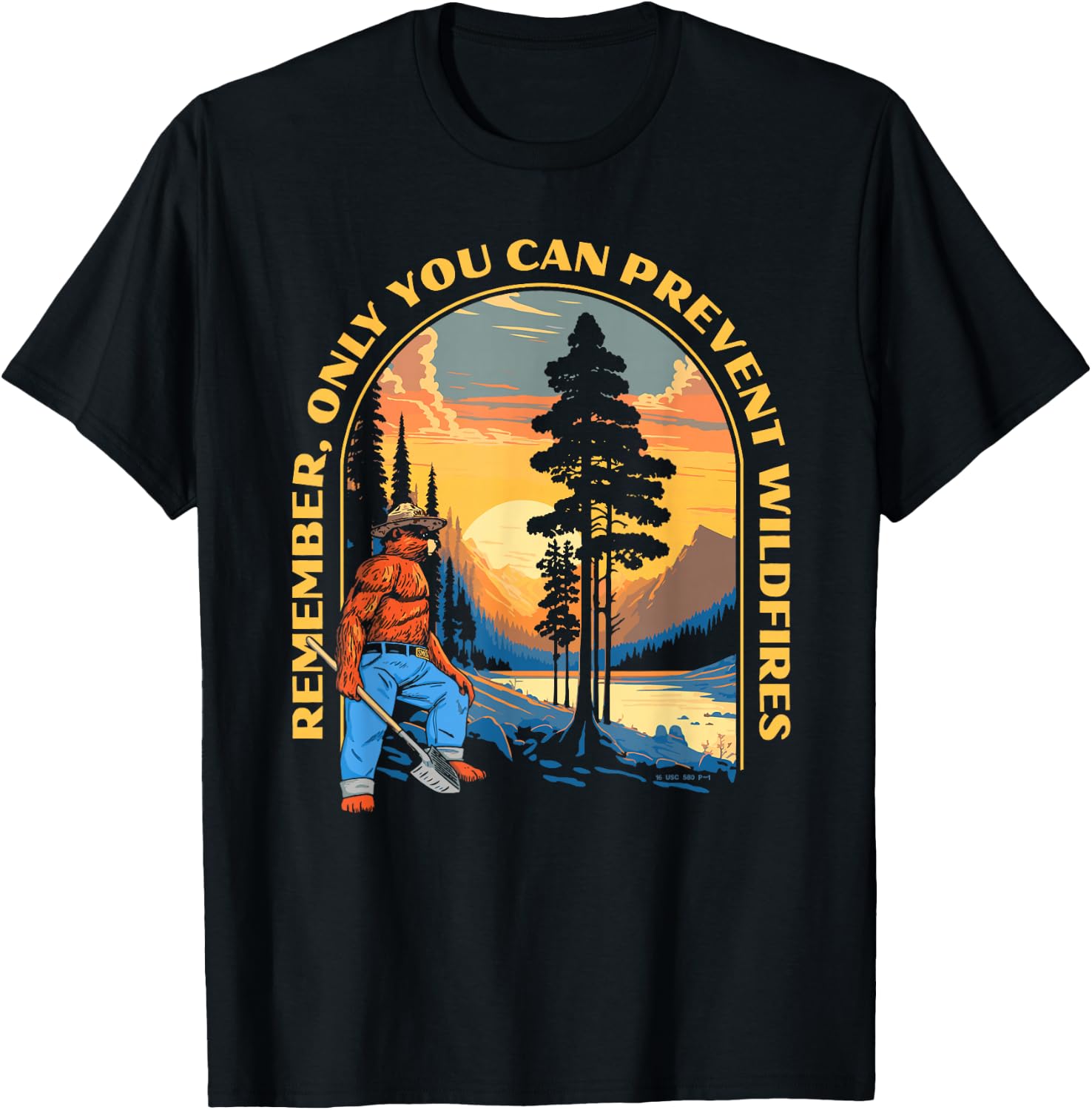 Remember, Only You Smokey Bear Beautiful Vintage Mountains T-Shirt - T-Shirt | Black