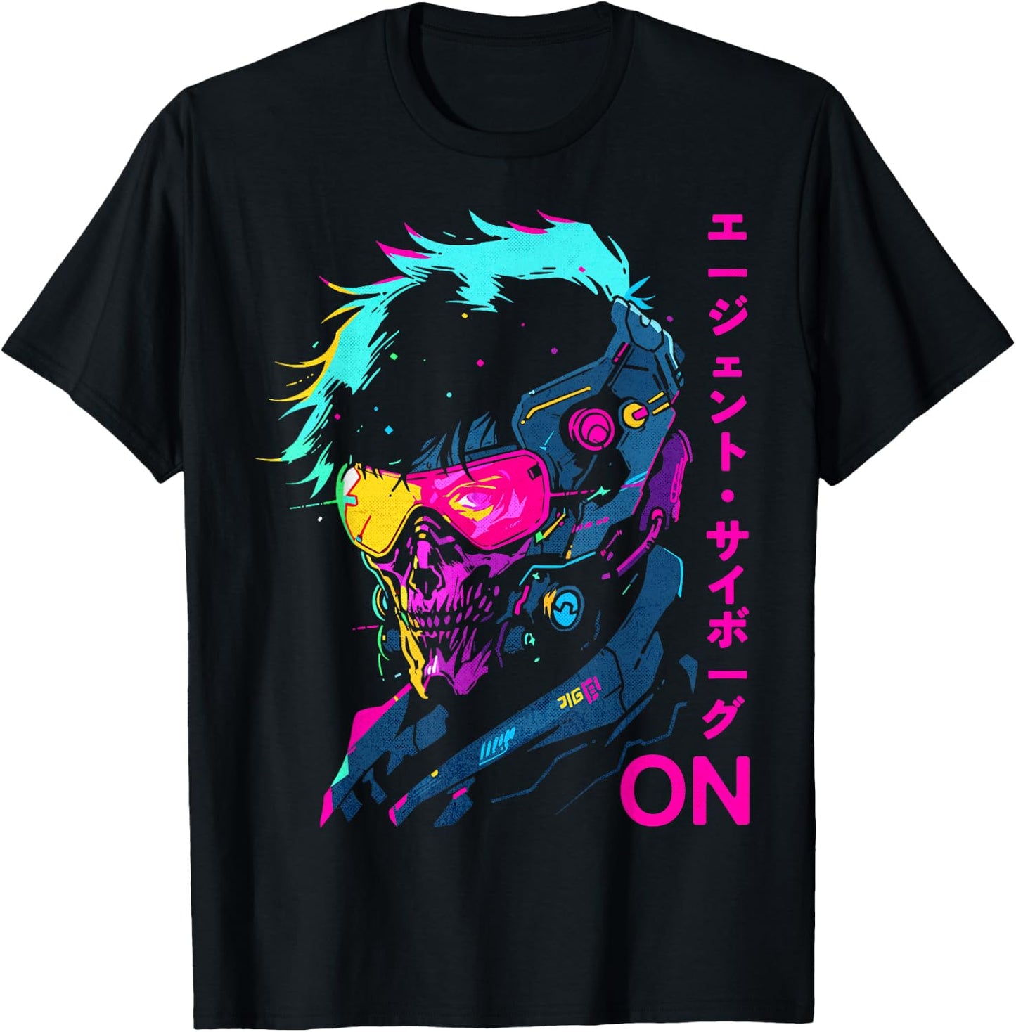 Japanese Cyborg Agent Futuristic Cyberpunk Style T-Shirt - T-Shirt | Black
