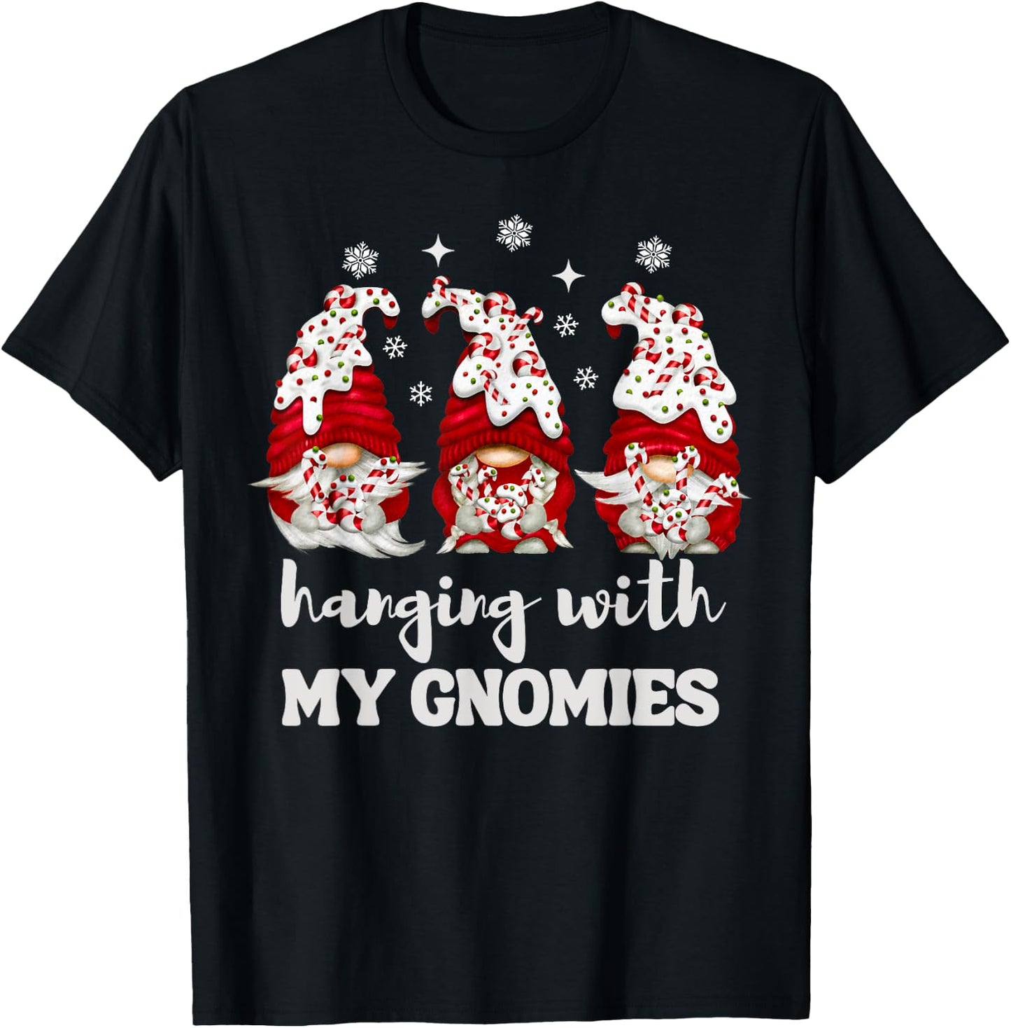Christmas Hanging With My Gnomies Peppermint Xmas Gnome T-Shirt - T-Shirt | Black