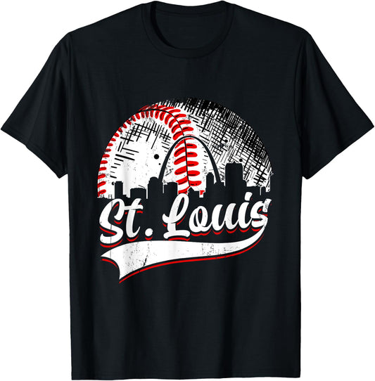 Vintage St. Louis Baseball Lover Men Women Game Day T-Shirt - T-Shirt | Black