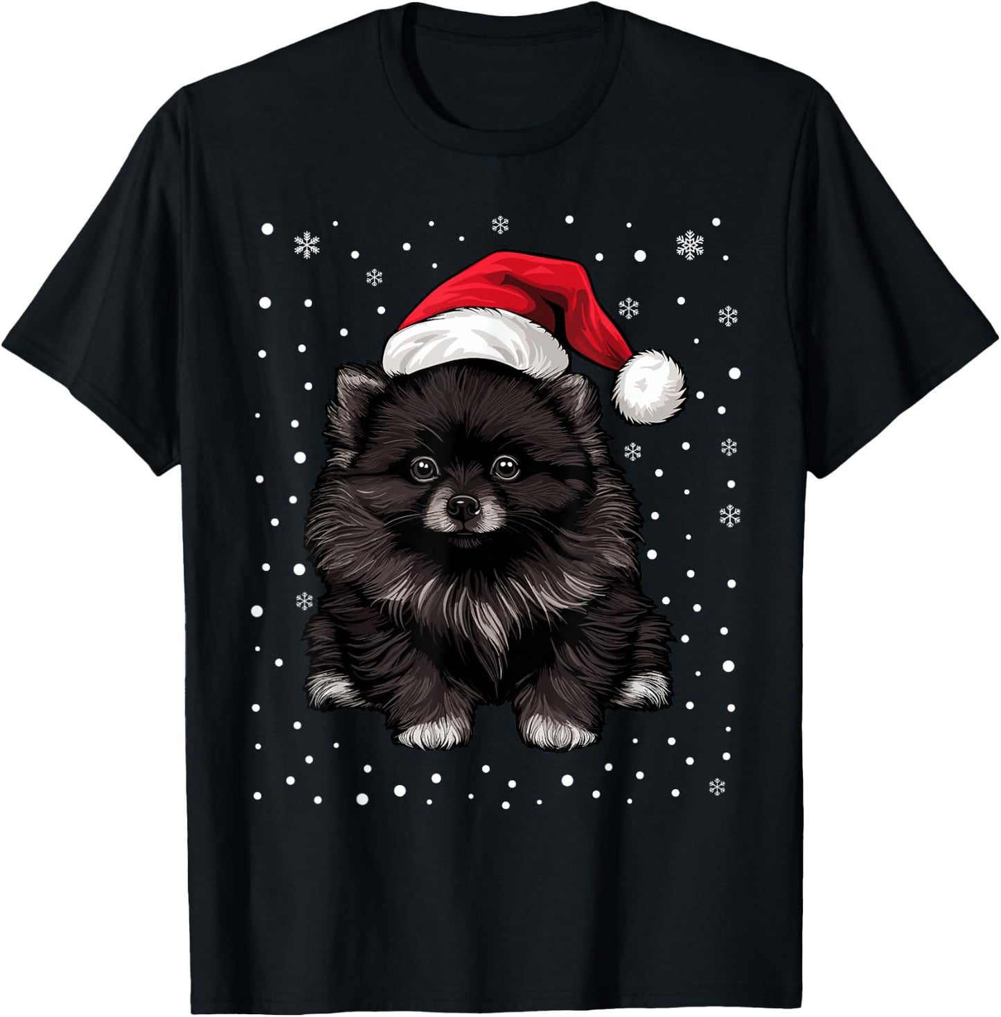 Black Pomeranian Dog Christmas Santa Hat Xmas Pajama T-Shirt - T-Shirt | Black