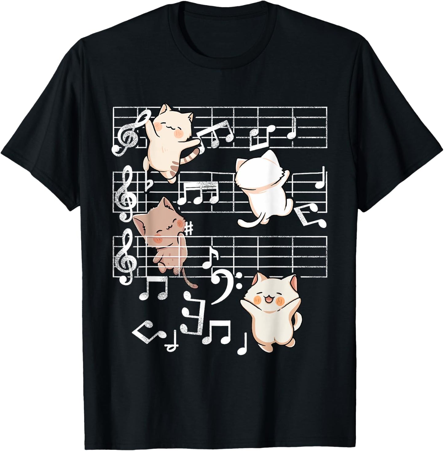 Cat Music Shirt - Cute Cats Playing Music Note Clef Musician T-Shirt - T-Shirt | Black