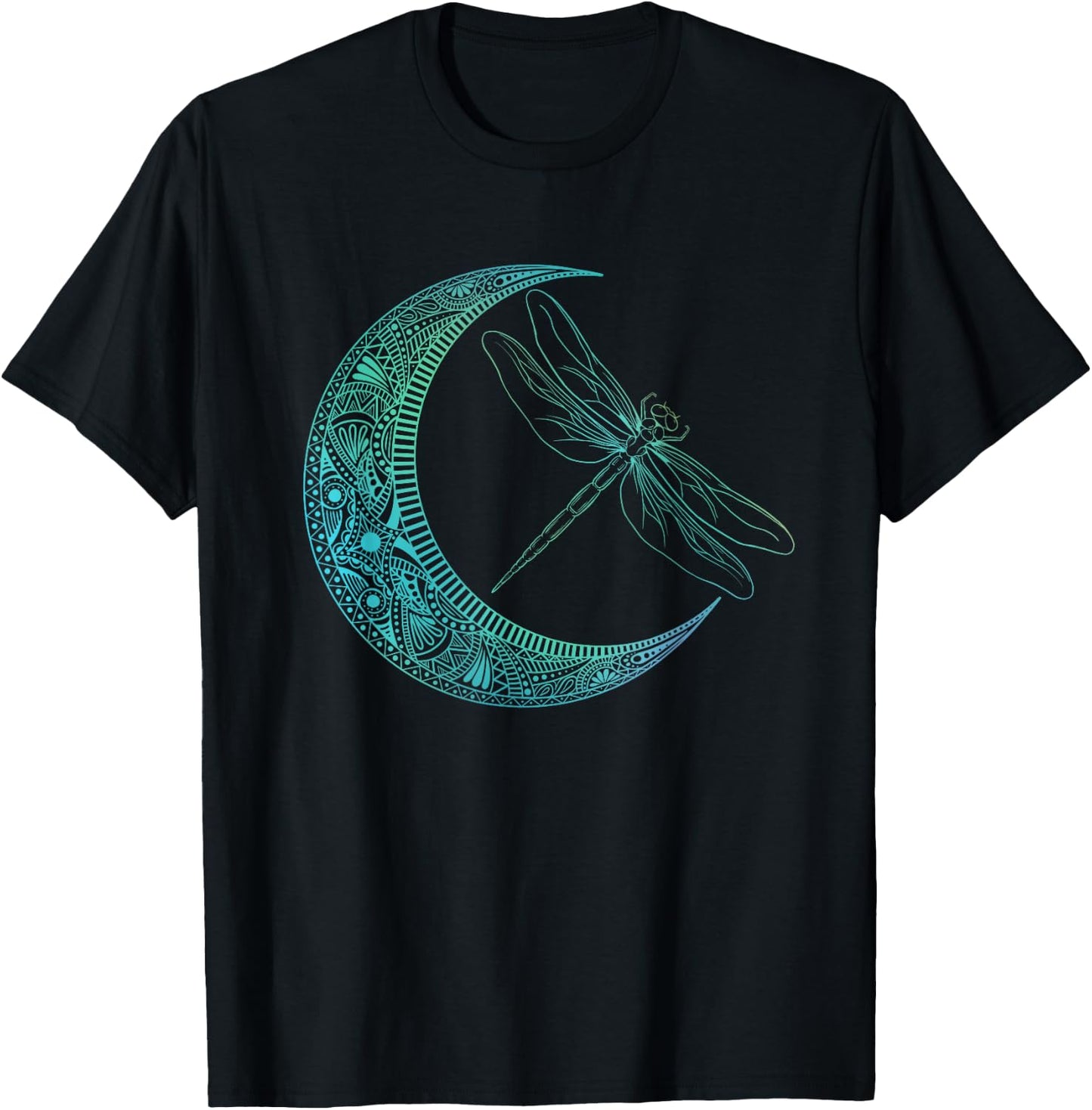 Crescent Moon And Dragonfly - Wildlife Insects Entomologist T-Shirt - T-Shirt | Black