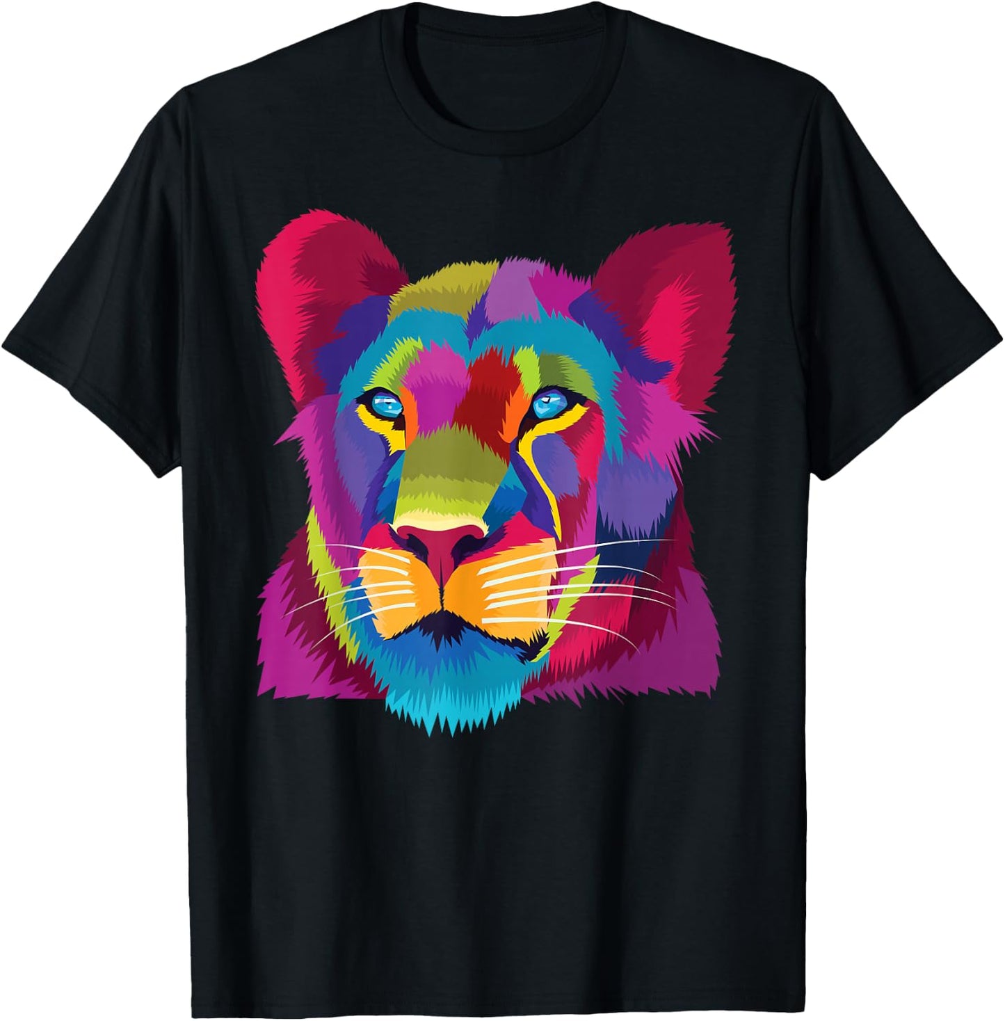 colorful cute lioness Female Lion Face art for lover African T-Shirt - T-Shirt | Black