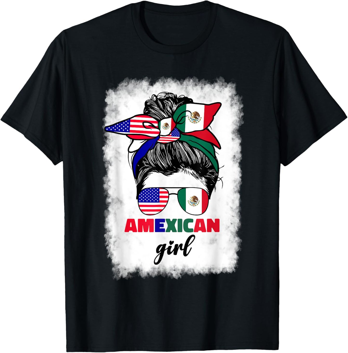 Half Mexican And American Mexico America Usa Flag Girl Funny T-Shirt - T-Shirt | Black
