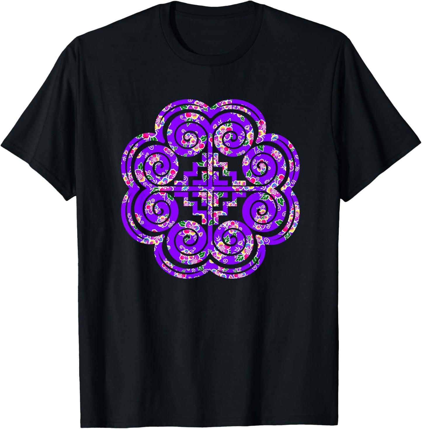 Hmong Purple Floral Elephant Foot T-Shirt - T-Shirt | Black