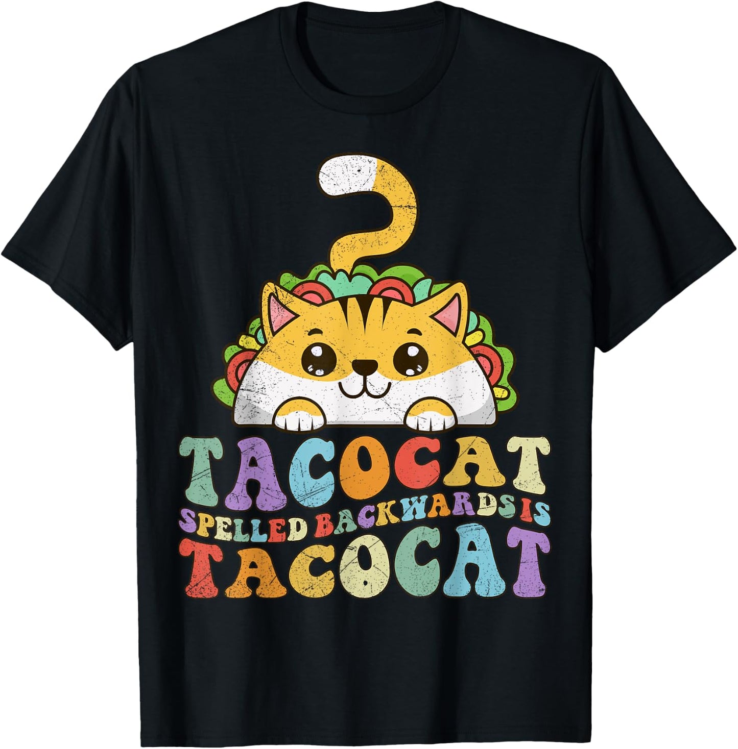 Tacocat Spelled Backwards is Tacocat, Funny Taco Cat Retro Men Women Girls Kids T-Shirt - T-Shirt | Black