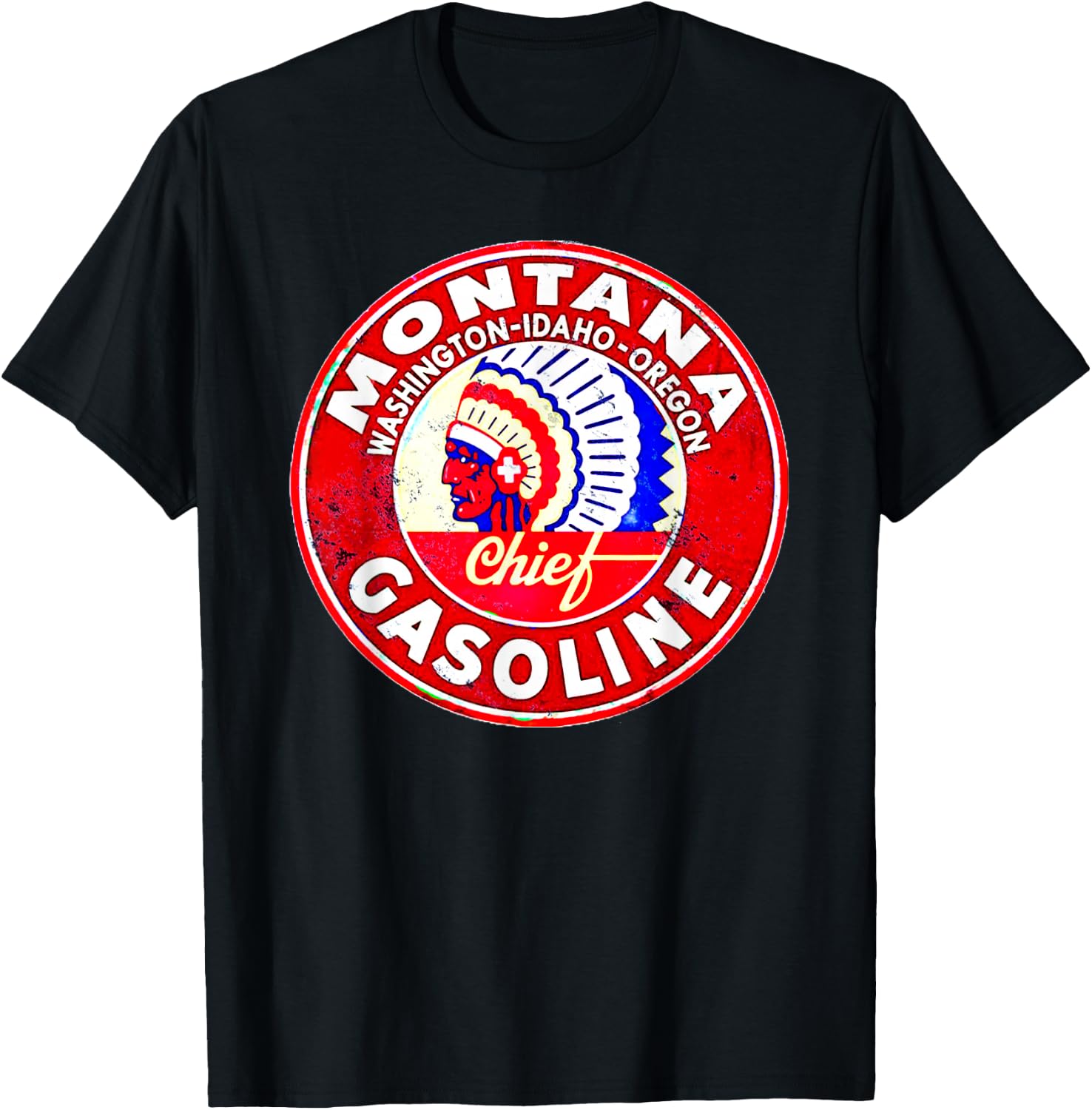 Retro Vintage Gas Station Montana Motor Oil Car Bikes Garage T-Shirt - T-Shirt | Black