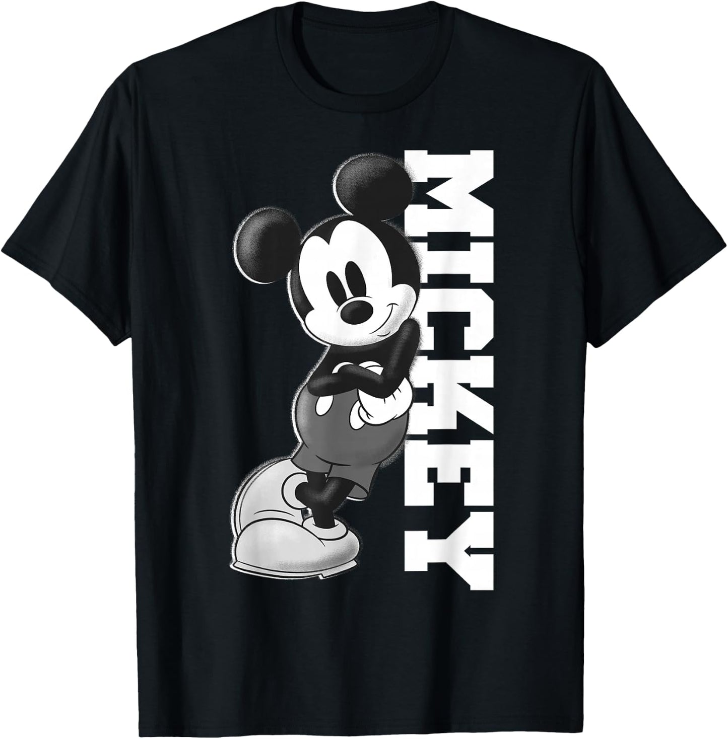 Disney Mickey Mouse Leaning on Name White T-Shirt - T-Shirt | Black