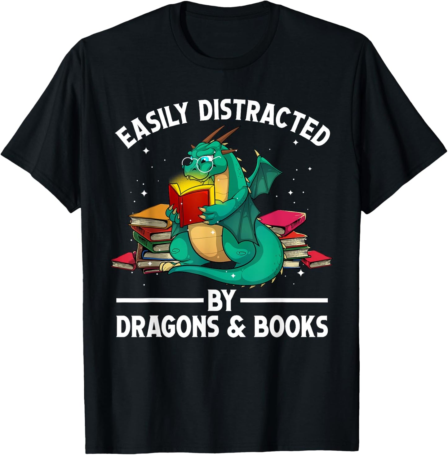 Cute Dragon Book Design Women Kids Dragon Book Lover T-Shirt - T-Shirt | Black