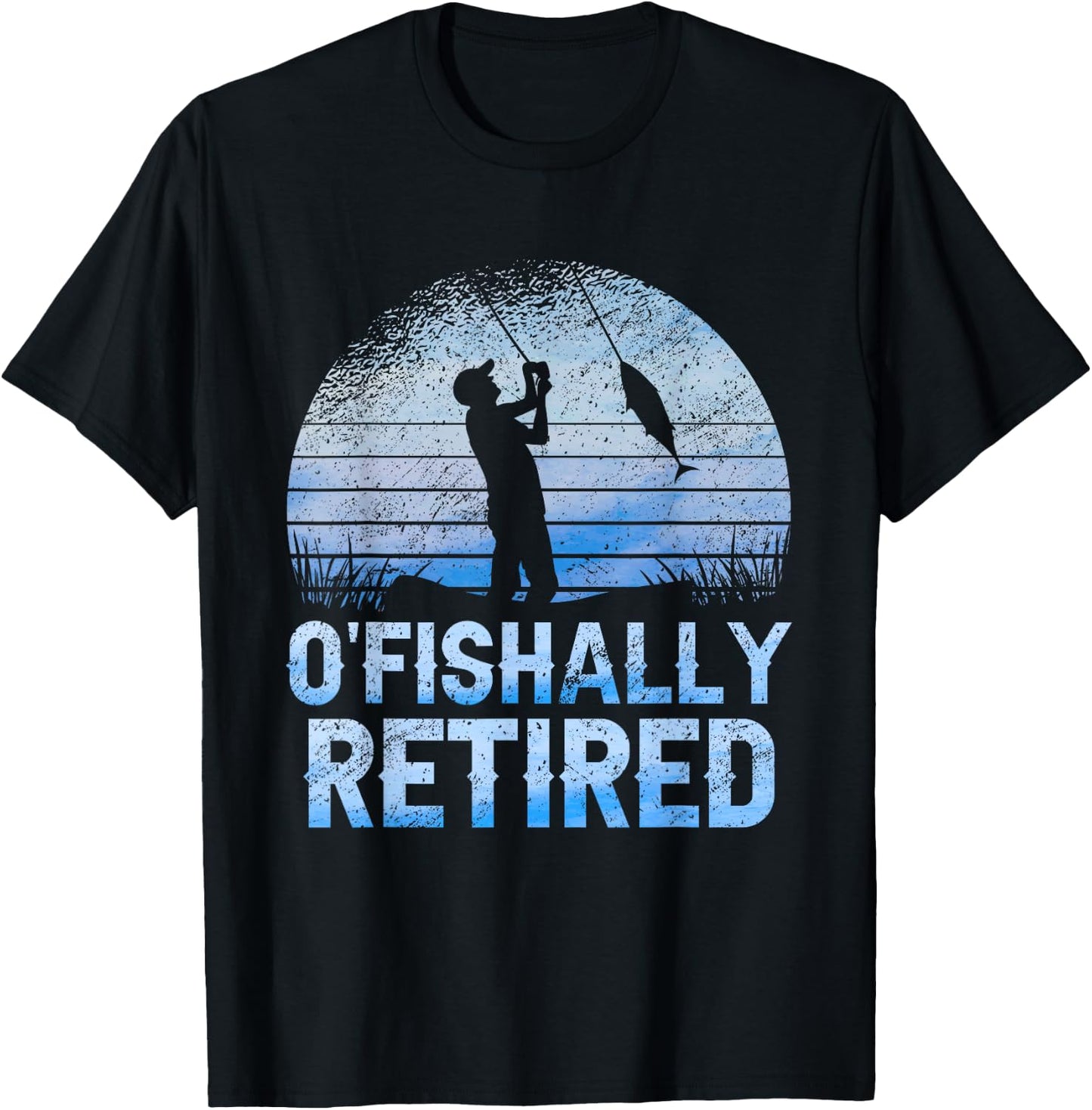 Ofishally Retired Fishing Retro Retirement Dad Father's Day T-Shirt - T-Shirt | Black