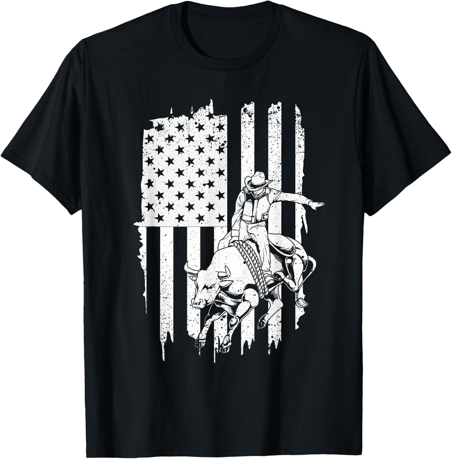 Cool American Rodeo Bull Rider Design Men Women Boys Girls T-Shirt - T-Shirt | Black