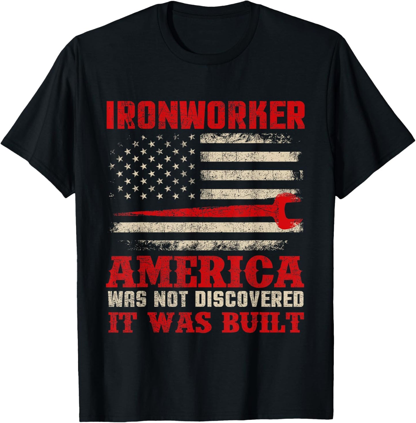 Ironworker - American USA Flag Ironworking Worker Rodbuster T-Shirt - T-Shirt | Black