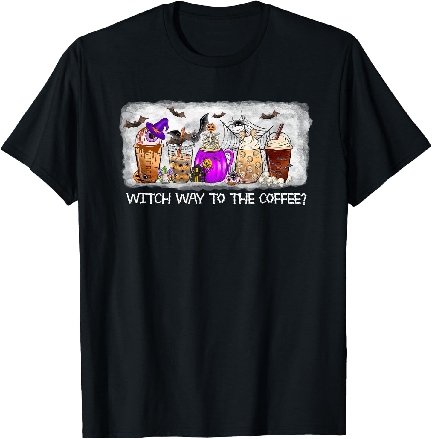 Witch Way To The coffee Lover Halloween Fall Costume Tops T-Shirt - T-Shirt | Black