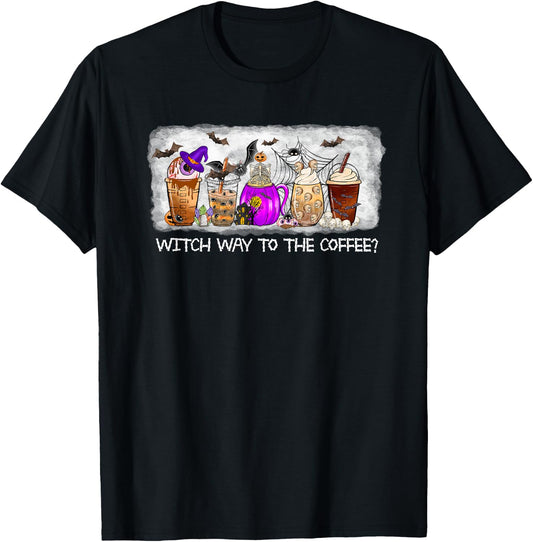 Witch Way To The coffee Lover Halloween Fall Costume Tops T-Shirt - T-Shirt | Black