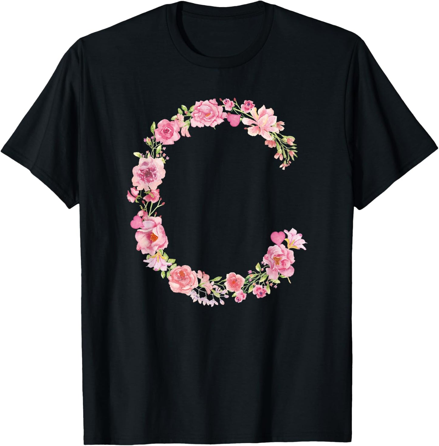 Cool Initial Alphabet Monogram Flowers Gifts Floral Letter C T-Shirt - T-Shirt | Black