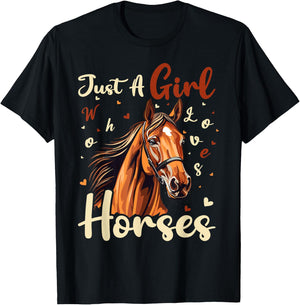 Horse Lover Just A Girl Who Loves Horses T-Shirt - T-Shirt | Black