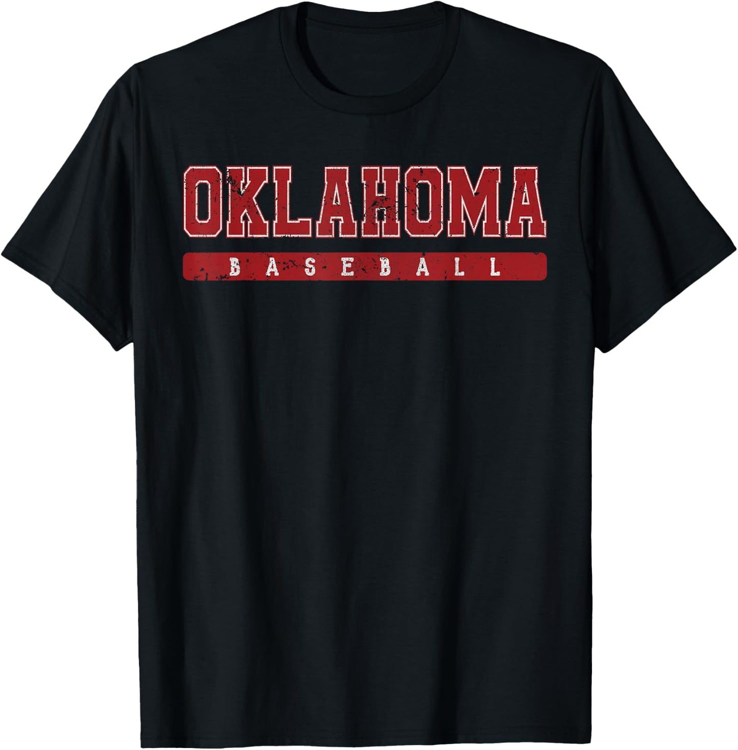 Oklahoma Baseball Red Vintage Text T-Shirt - T-Shirt | Black