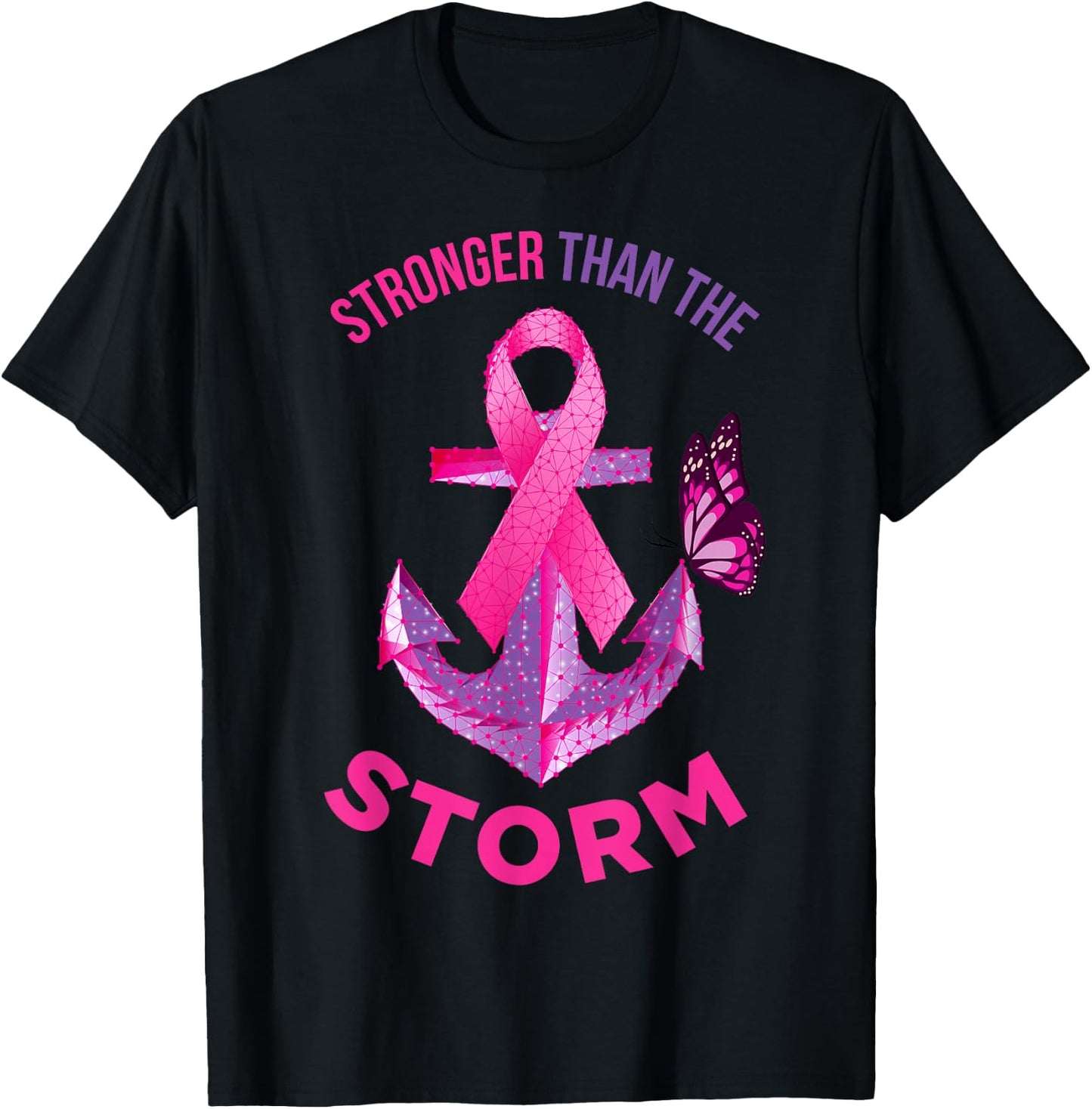 Stronger Than The Storm Fight Breast Cancer Ribbon Wear Pink T-Shirt - T-Shirt | Black