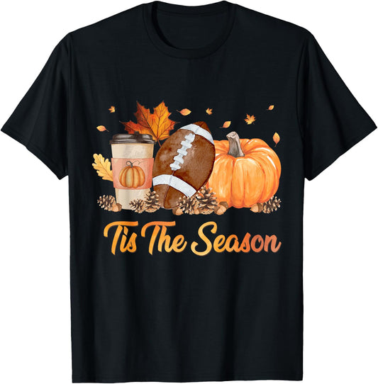 Tis The Season Football Fall Season Football Pumpkin Spice T-Shirt - T-Shirt | Black