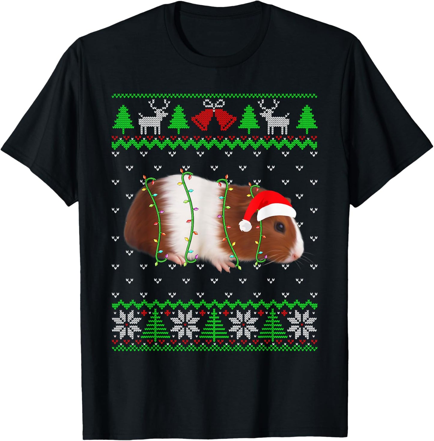 Funny Guinea pig Lights Ugly Sweater Christmas Tree Animals T-Shirt - T-Shirt | Black