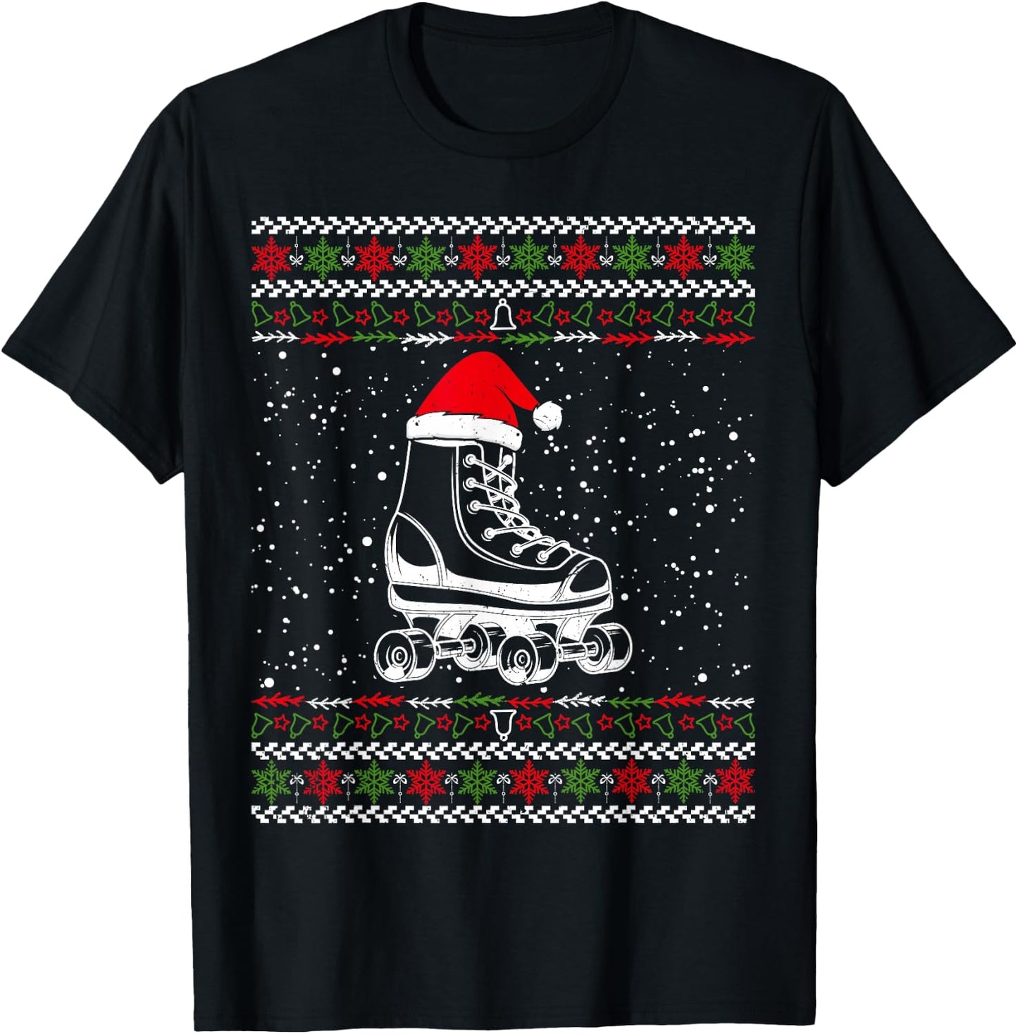 Roller Skating Ugly Christmas Sweater Sport Lover Matching T-Shirt - T-Shirt | Black