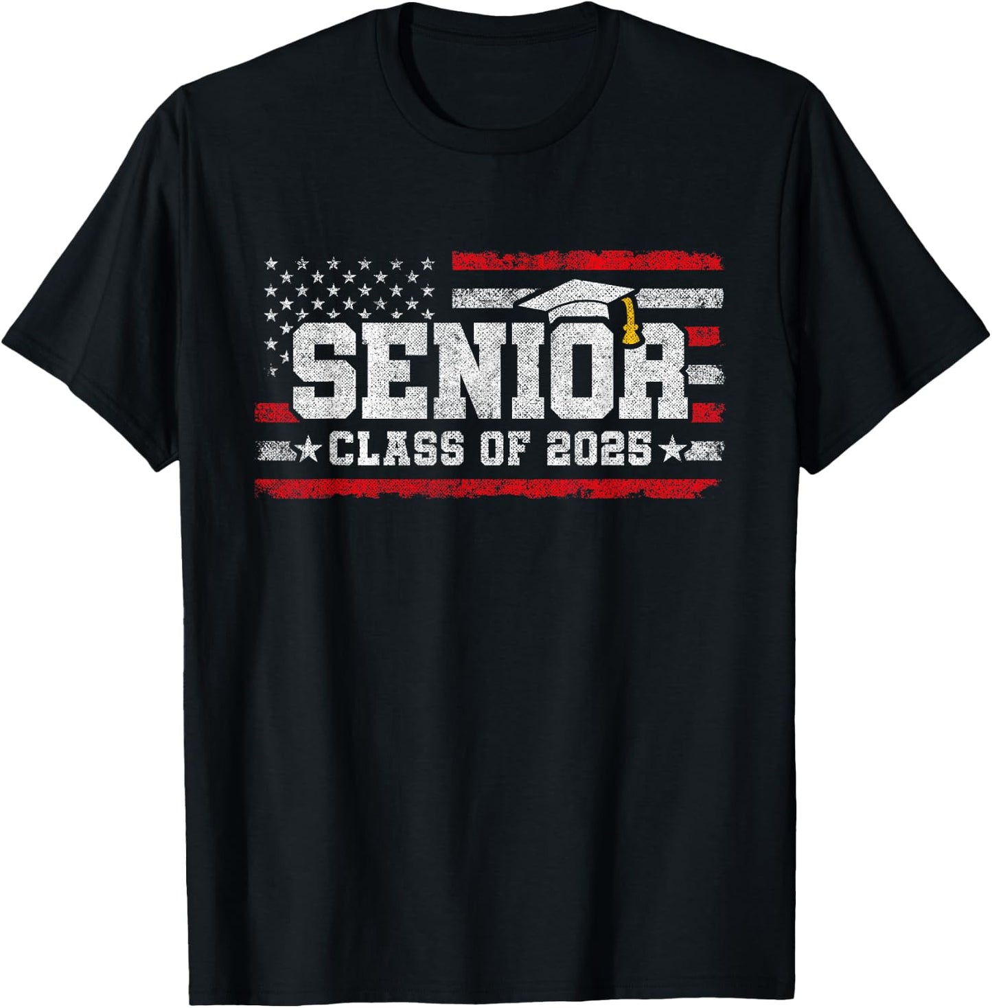 Senior Class 2025 Graduation - American Flag - Senior 2025 T-Shirt - T-Shirt | Black