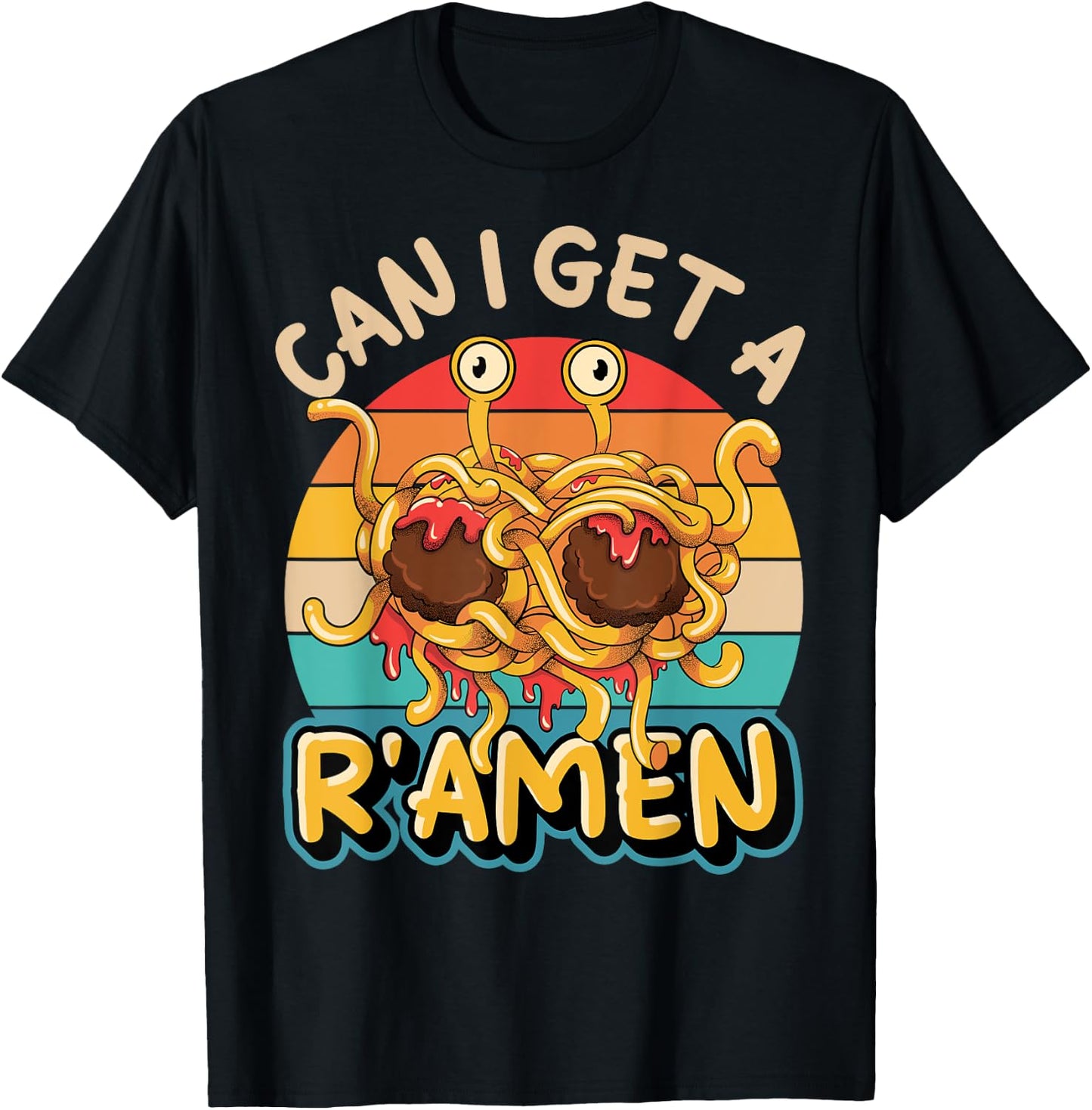 Flying Spaghetti Monster FSM Retro Can I Get A R'Amen T-Shirt - T-Shirt | Black