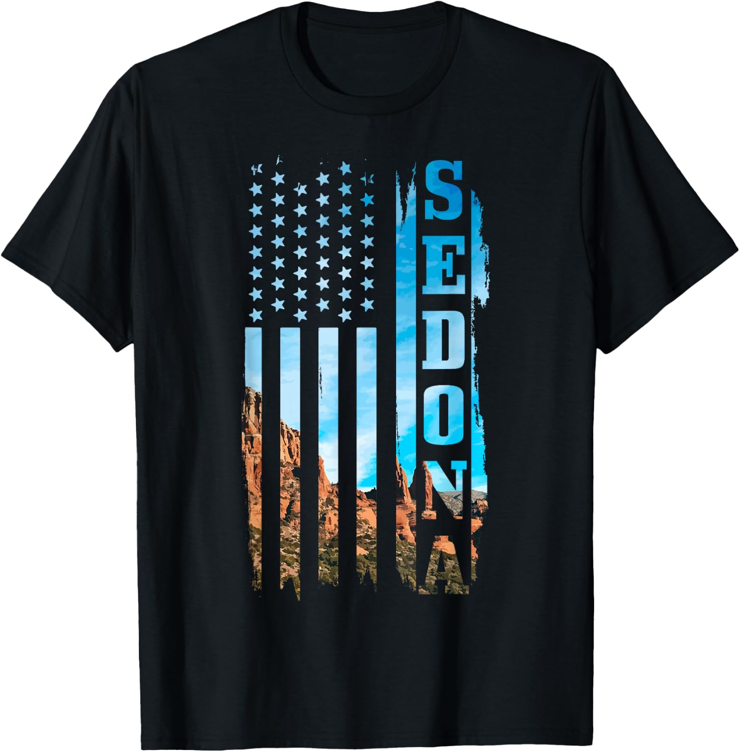 Sedona Arizona Patriotic American Flag Vintage Nature Hiking T-Shirt - T-Shirt | Black