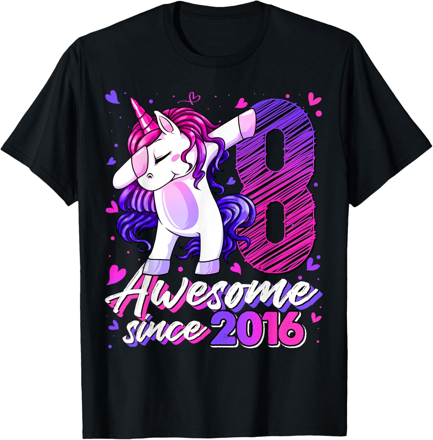 8 Years Old Flossing Unicorn Gifts 8th Birthday Girl Party T-Shirt - T-Shirt | Black