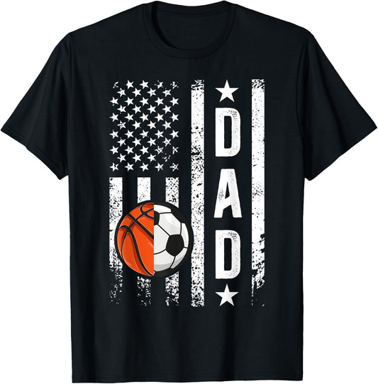 Basketball Soccer Dad US Flag Soccer Basketball Father T-Shirt - T-Shirt | Black