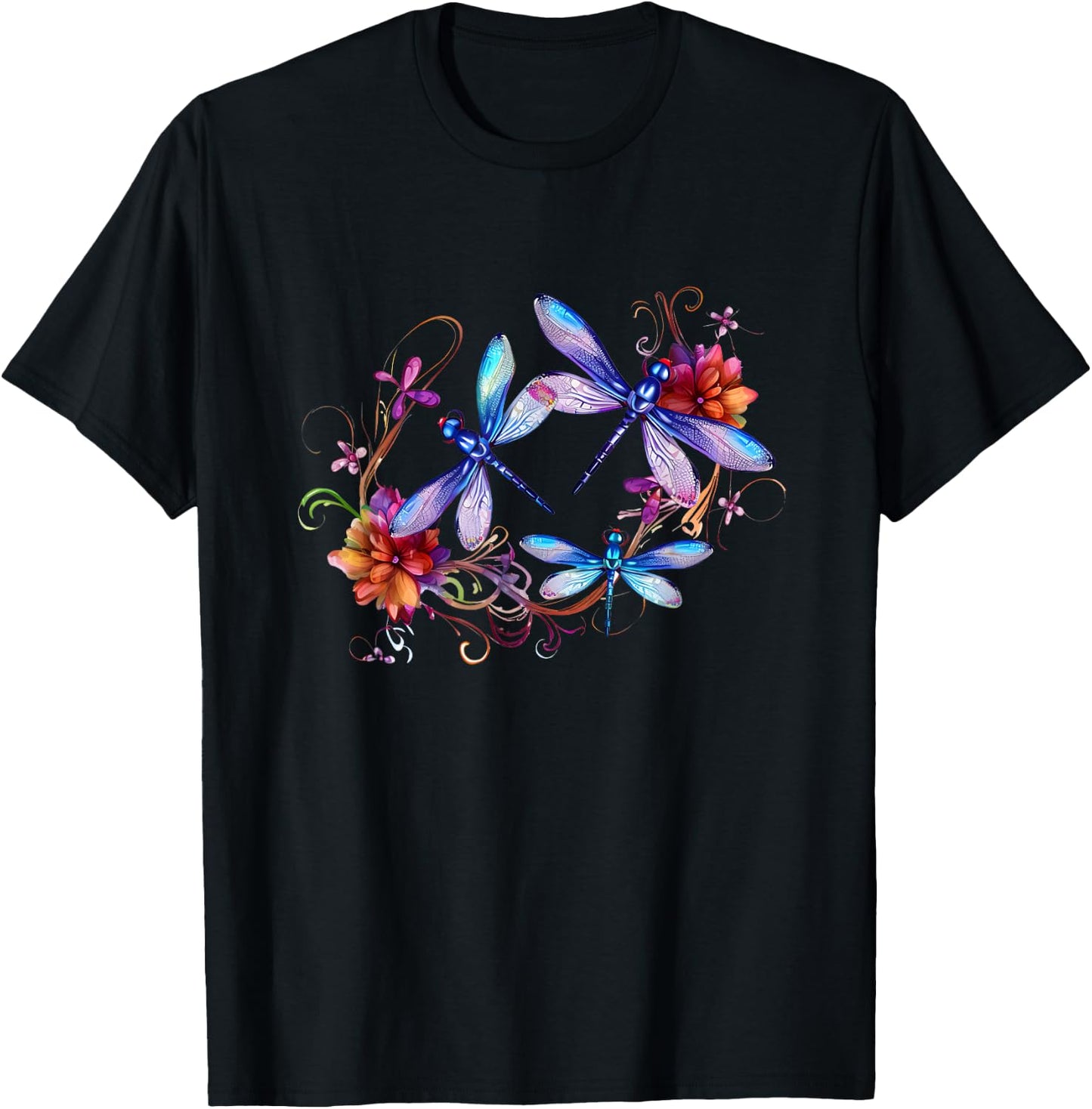 Dragonfly Shirts Chakra Color Flower Dragonflies T-Shirt - T-Shirt | Black