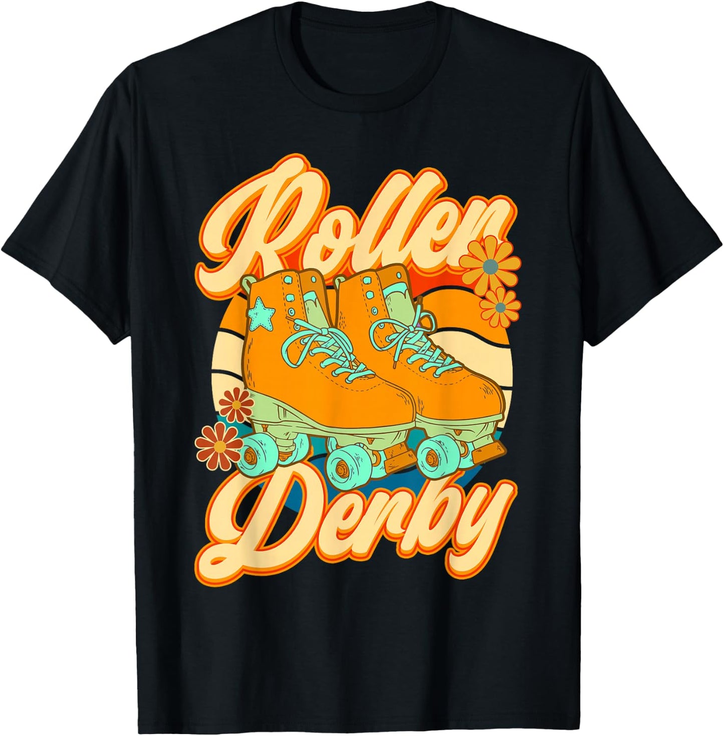 Roller Skating Roller Derby Skate Girl 70s Retro T-Shirt - T-Shirt | Black