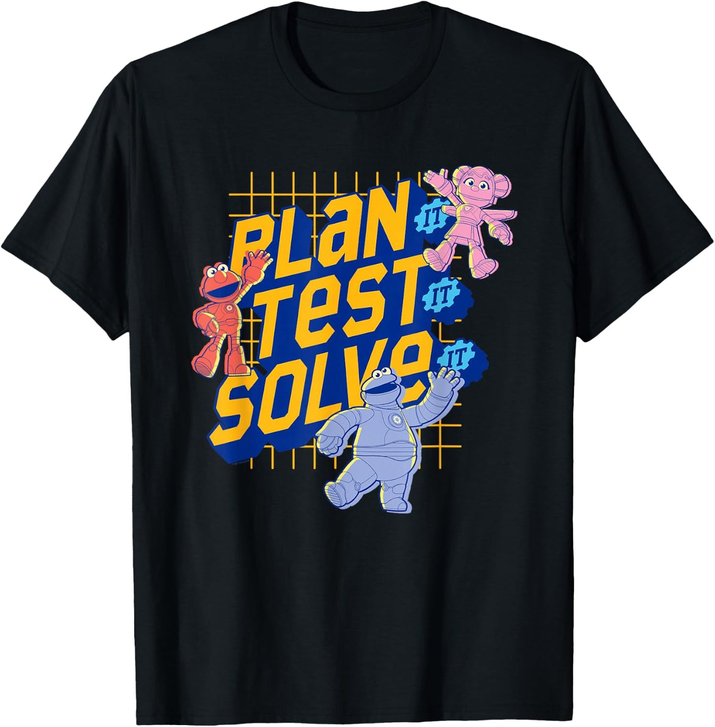 Sesame Street Mecha Builders Plan It, Test It, Solve It T-Shirt - T-Shirt | Black