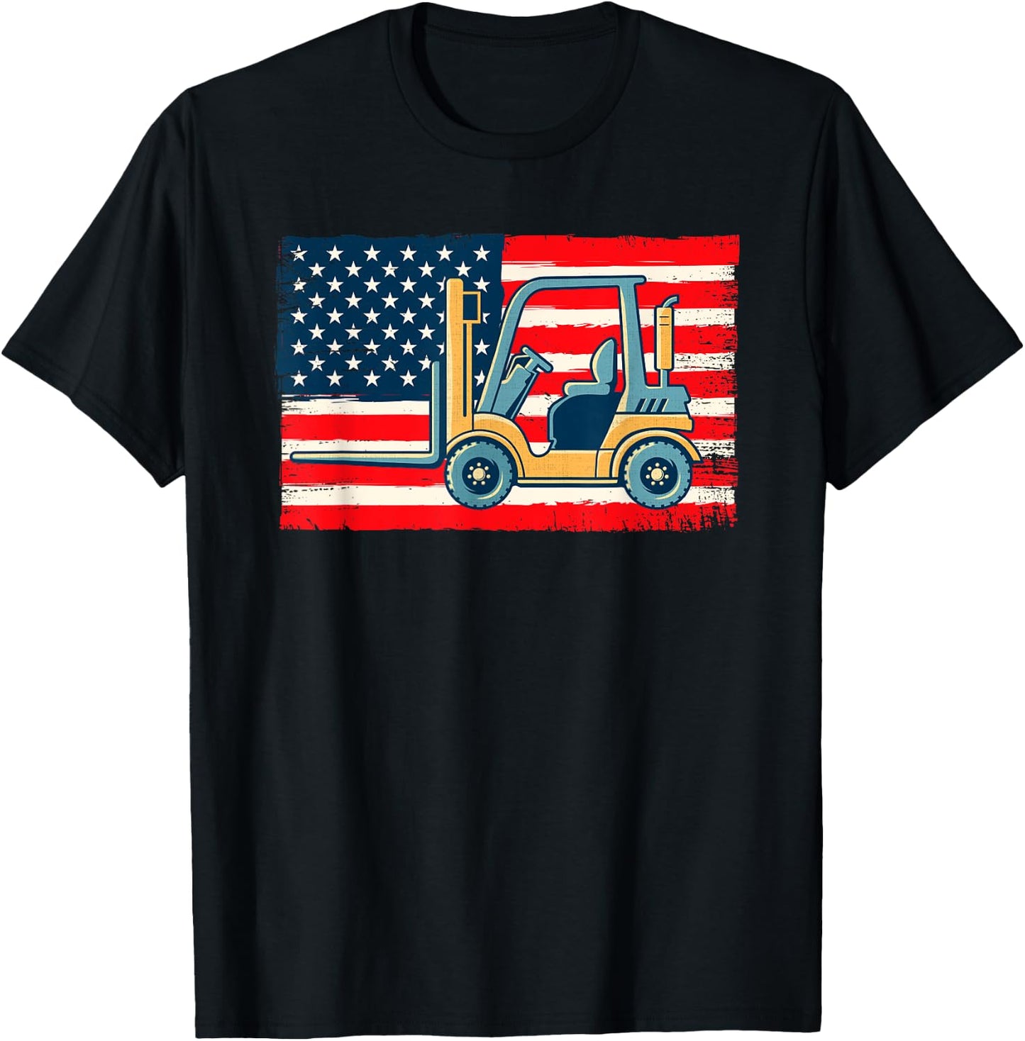 Cool Forklift Operator Art Men Women US Flag Forklift Driver T-Shirt - T-Shirt | Black