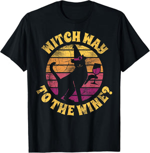 Funny Witch Way To The Wine T-Shirt - T-Shirt | Black