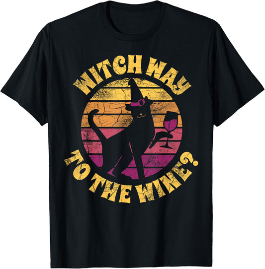 Funny Witch Way To The Wine T-Shirt - T-Shirt | Black