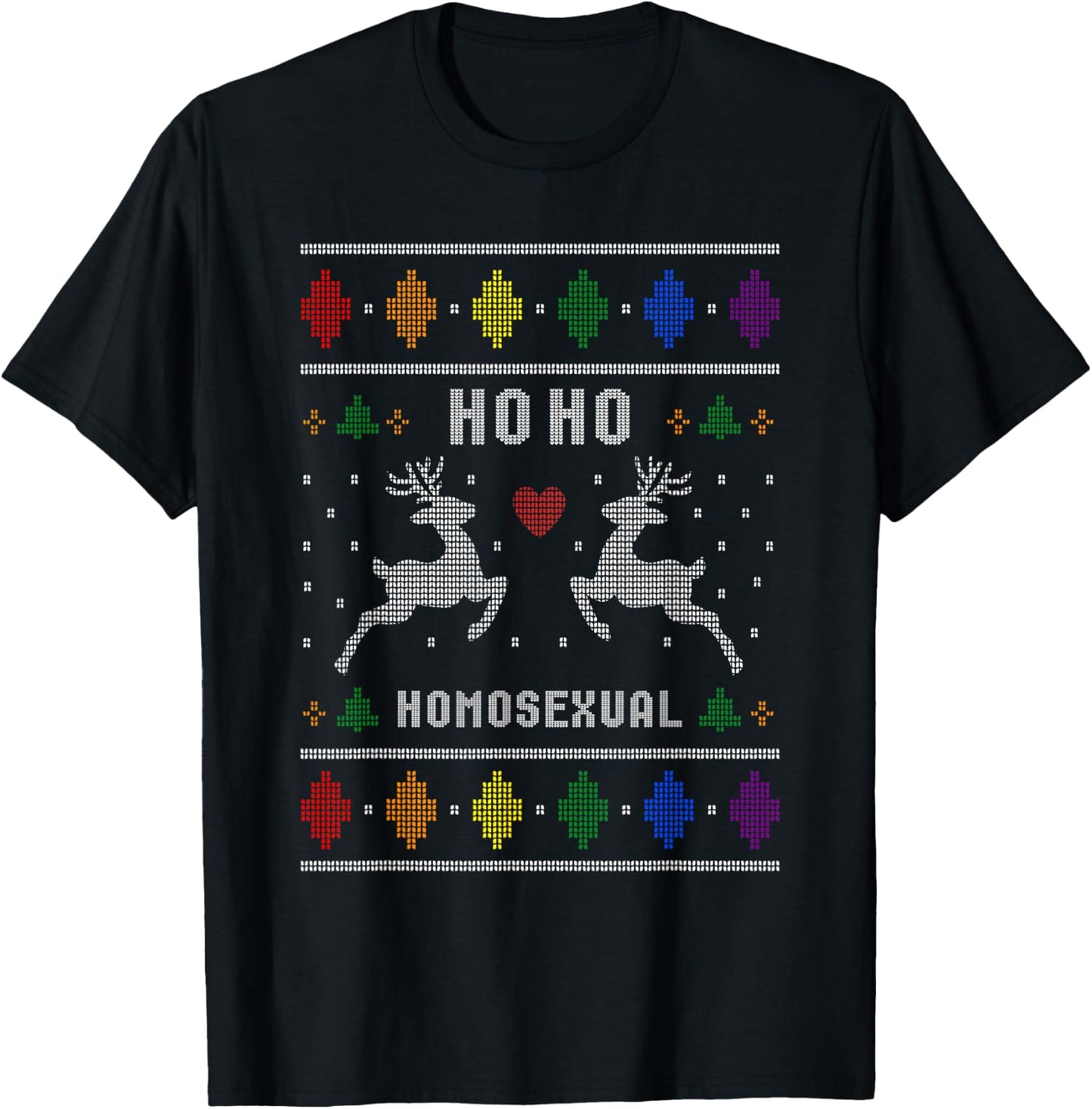 Ho Ho Homosexual Gay Xmas Pride Ugly Christmas Sweater 2024 T-Shirt - T-Shirt | Black