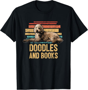 Doodles And Books Goldendoodle Dog Doodle Book Lover Retro T-Shirt - T-Shirt | Black